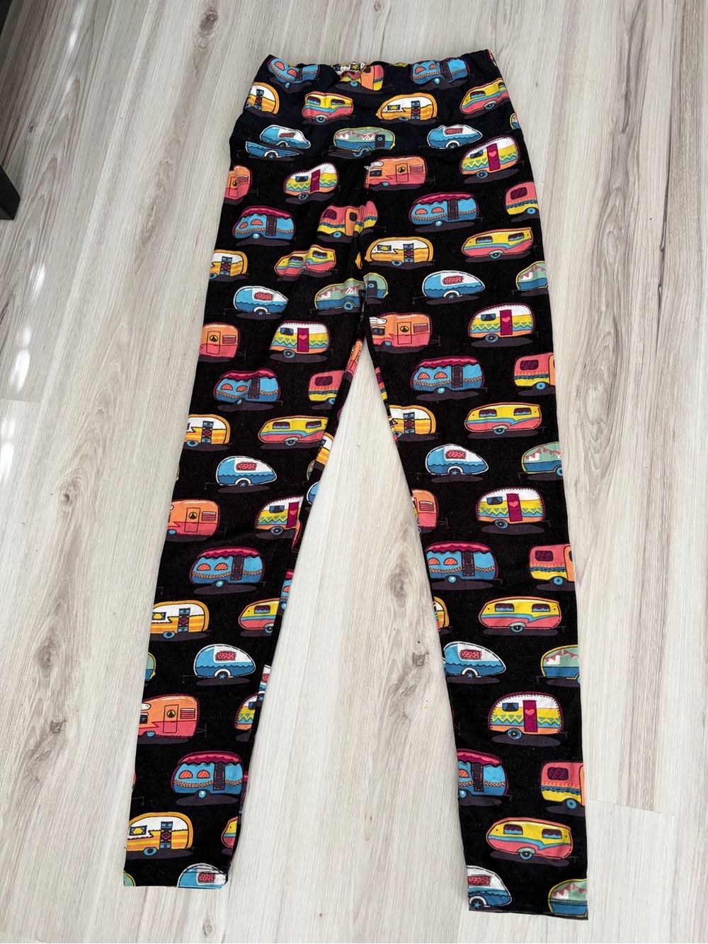 Black Leggings with Colorful Camper Van Print